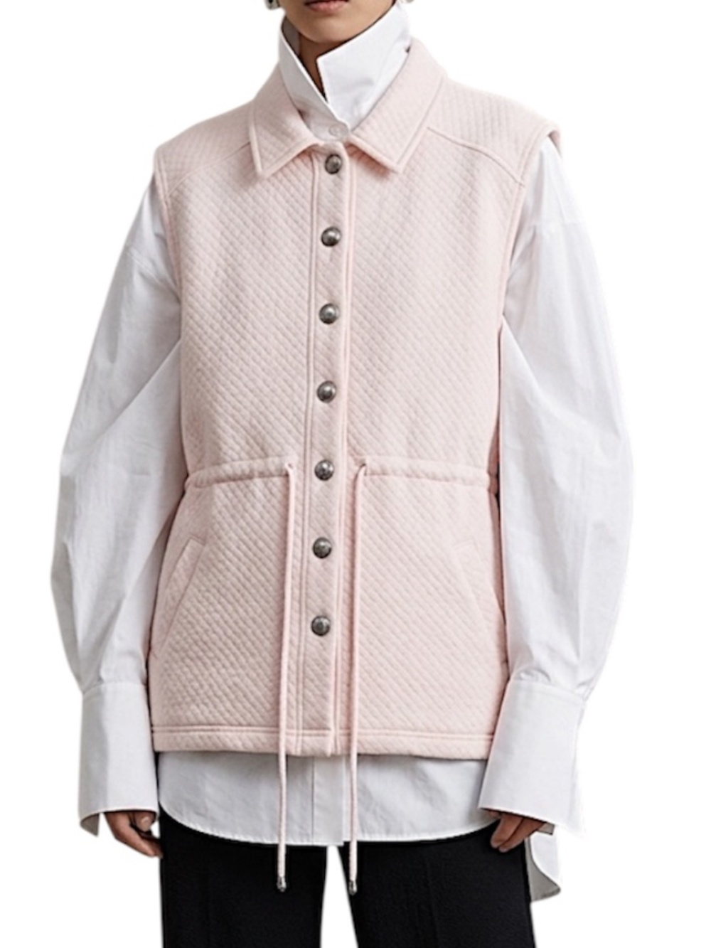 Vintage 90s pale pastel pink minimalist quilted boxy button front vest M
